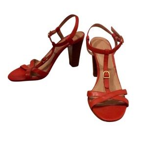 J.Crew Coral Red T-Strap Sandals